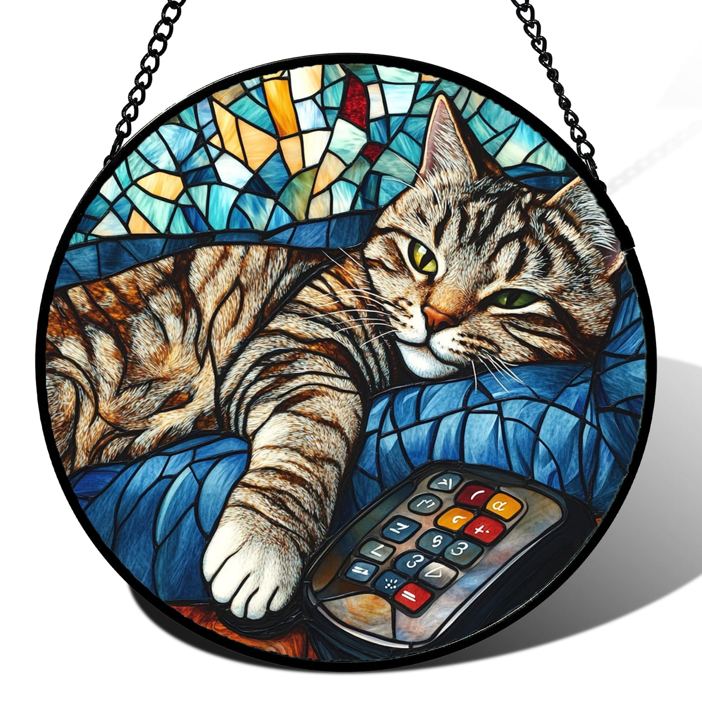 DASTOLL Stained Glass Window Hanging, Blue and White Waves Suncatcher Diamond Glass Panel Landscape Sun Catchers Decor for Birthday for Women, Men, Wife, Aunt, and Mom 7.8 in