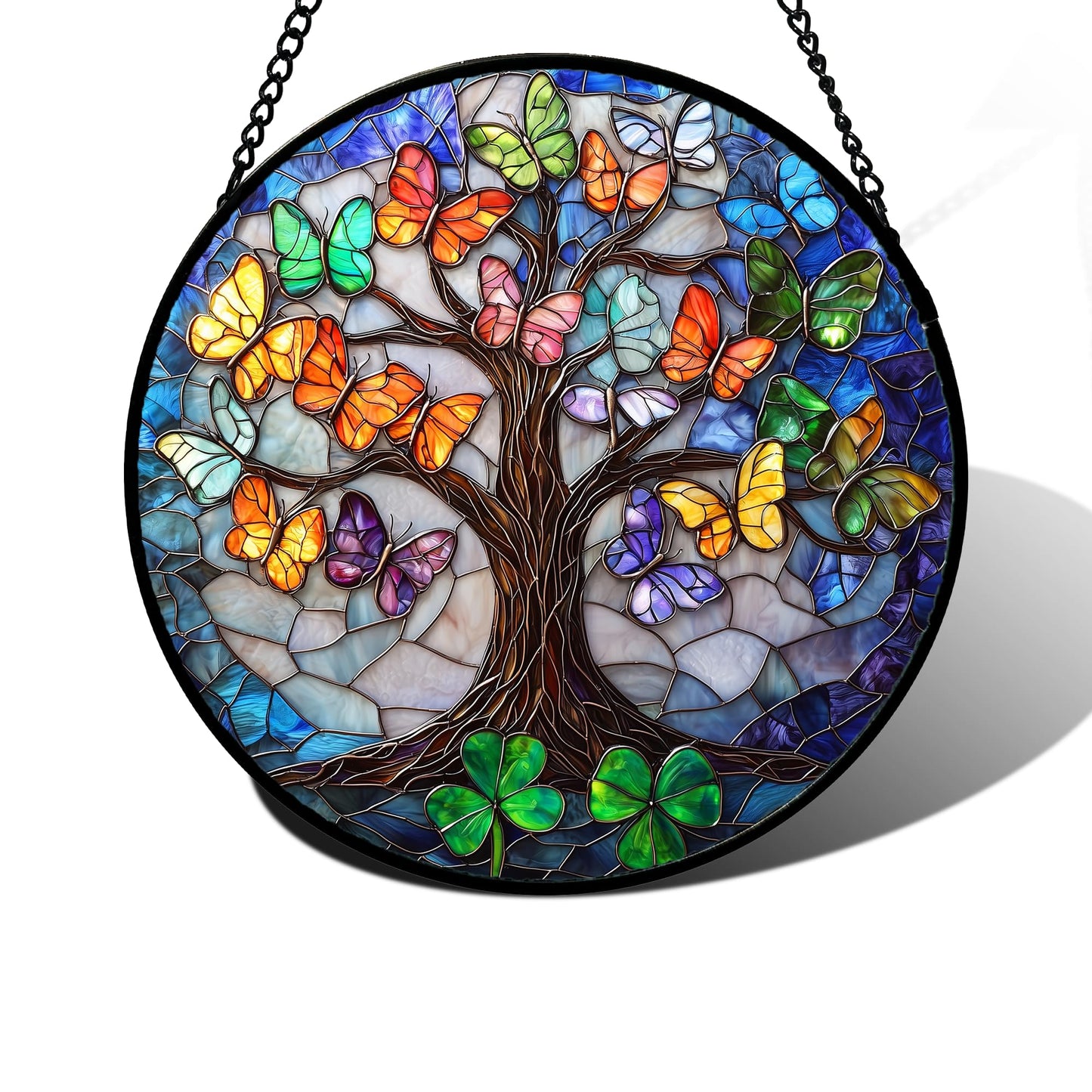 DASTOLL Stained Glass Window Hanging, Blue and White Waves Suncatcher Diamond Glass Panel Landscape Sun Catchers Decor for Birthday for Women, Men, Wife, Aunt, and Mom 7.8 in