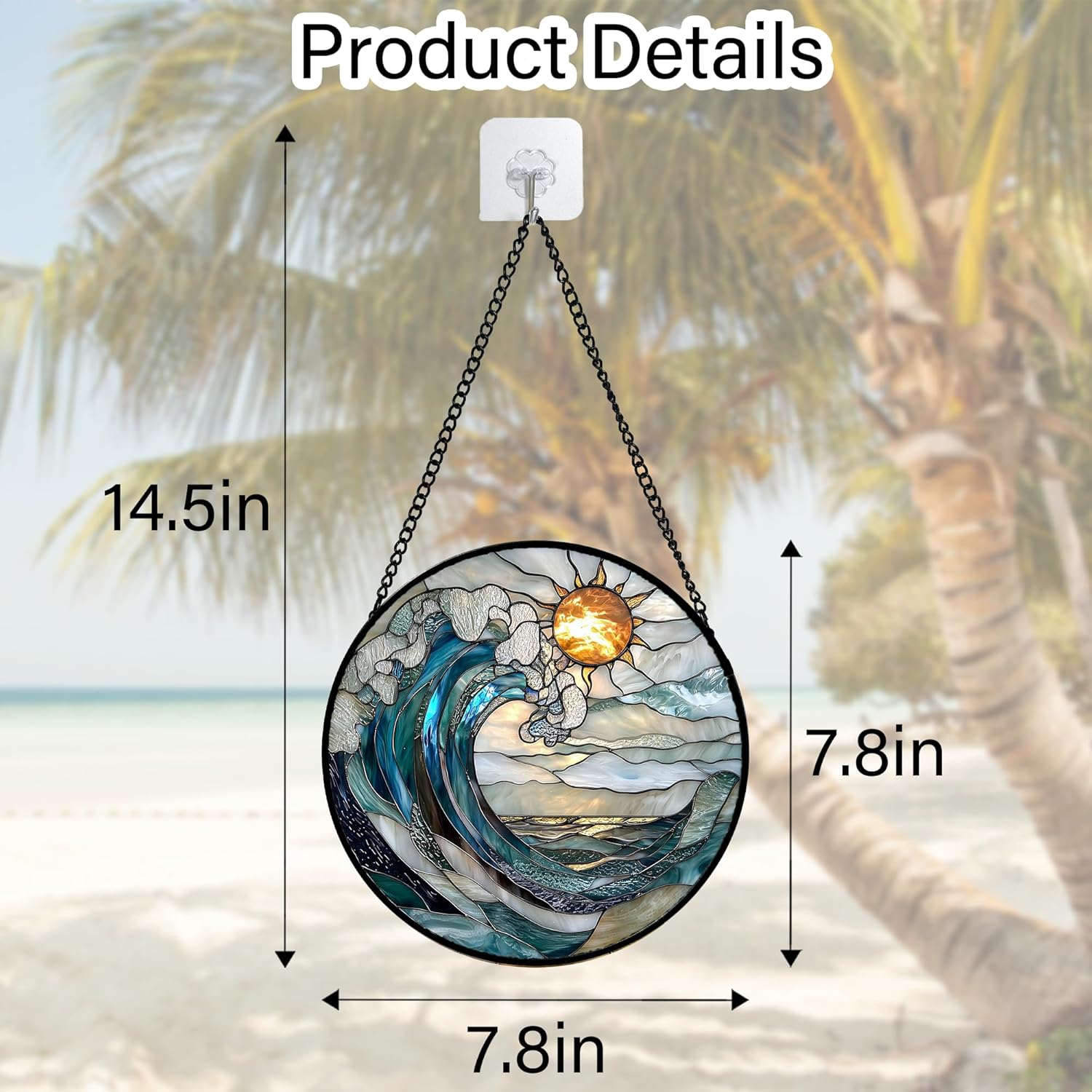 DASTOLL Stained Glass Window Hanging, Blue and White Waves Suncatcher Diamond Glass Panel Landscape Sun Catchers Decor for Birthday for Women, Men, Wife, Aunt, and Mom 7.8 in
