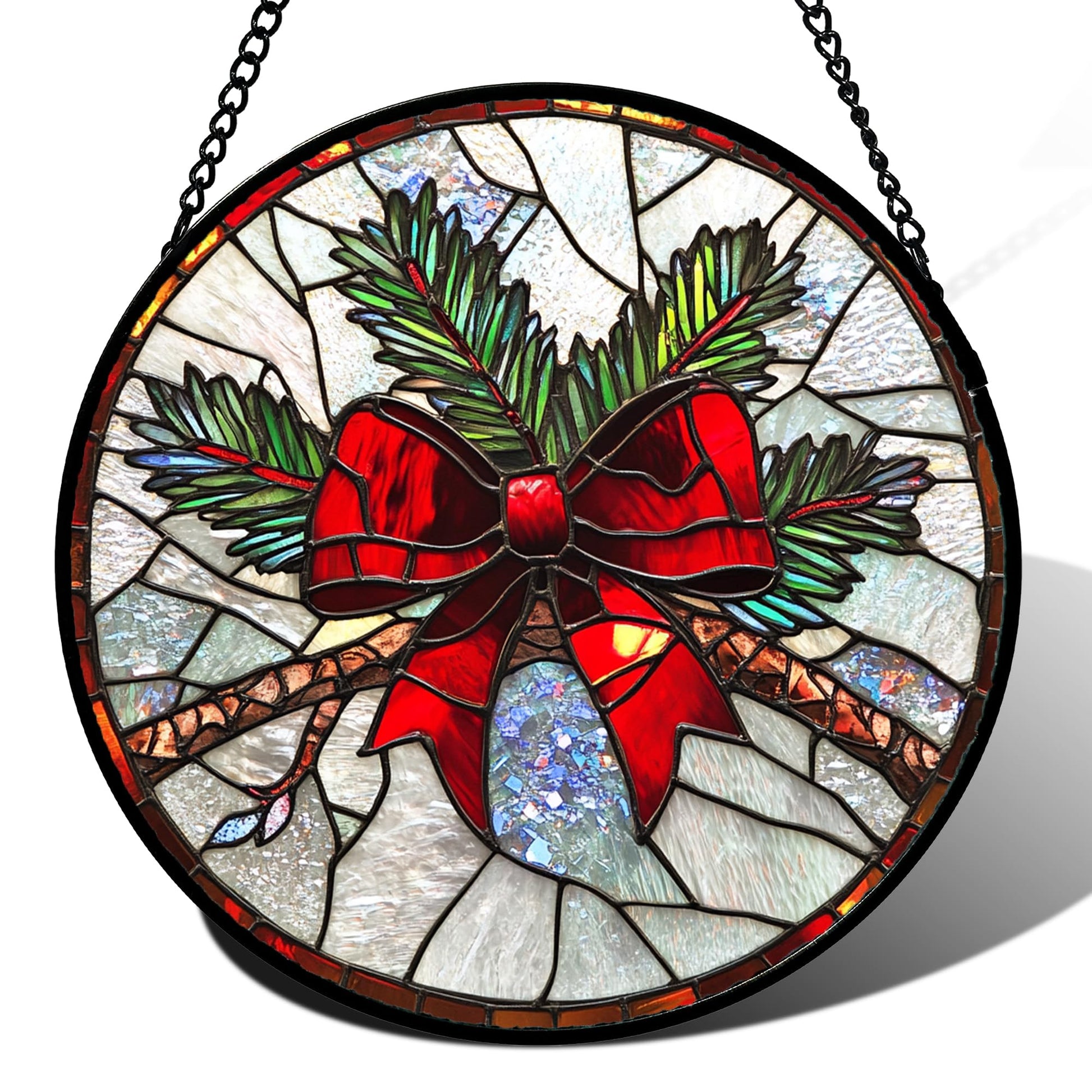 DASTOLL Stained Glass Window Hanging, Blue and White Waves Suncatcher Diamond Glass Panel Landscape Sun Catchers Decor for Birthday for Women, Men, Wife, Aunt, and Mom 7.8 in