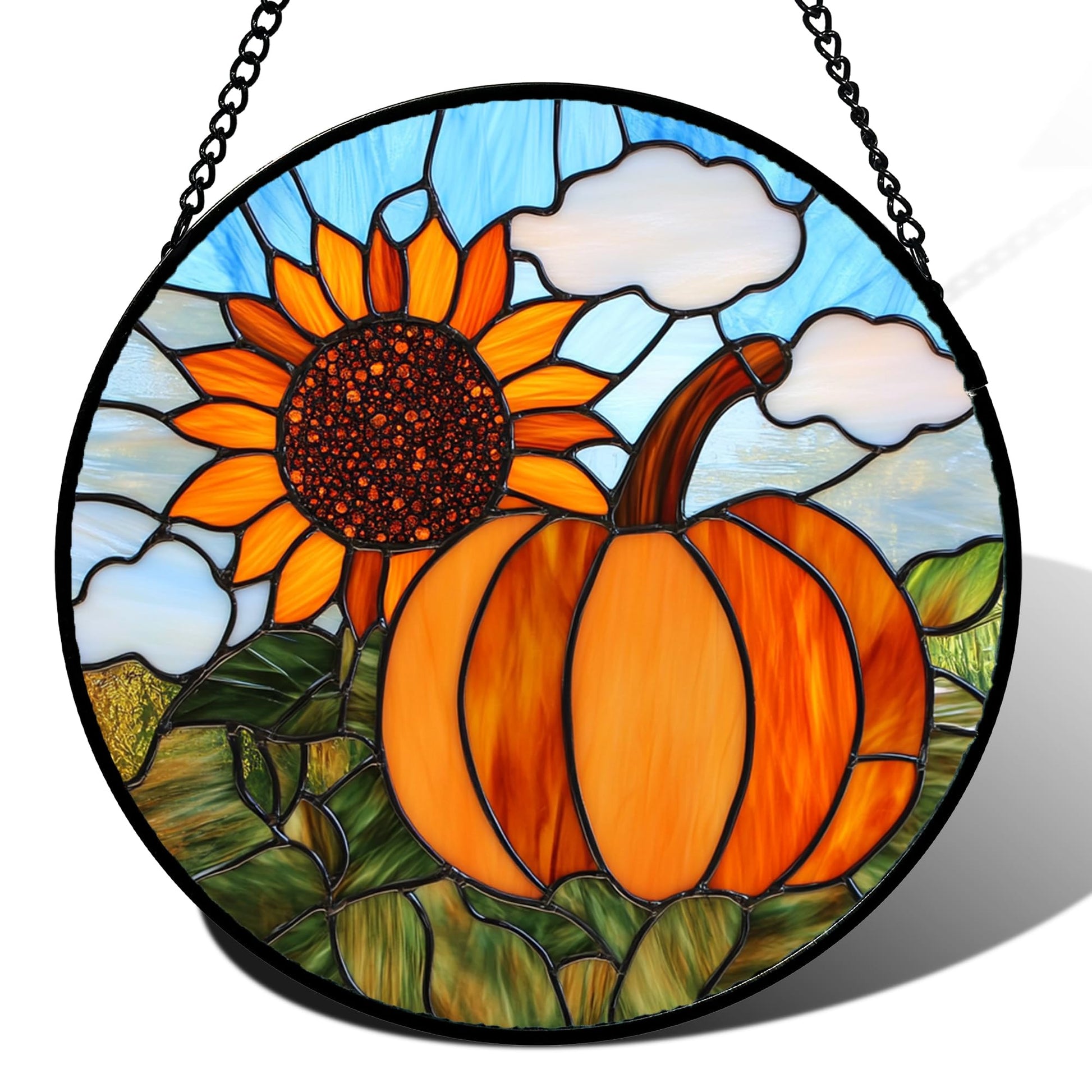 DASTOLL Stained Glass Window Hanging, Blue and White Waves Suncatcher Diamond Glass Panel Landscape Sun Catchers Decor for Birthday for Women, Men, Wife, Aunt, and Mom 7.8 in
