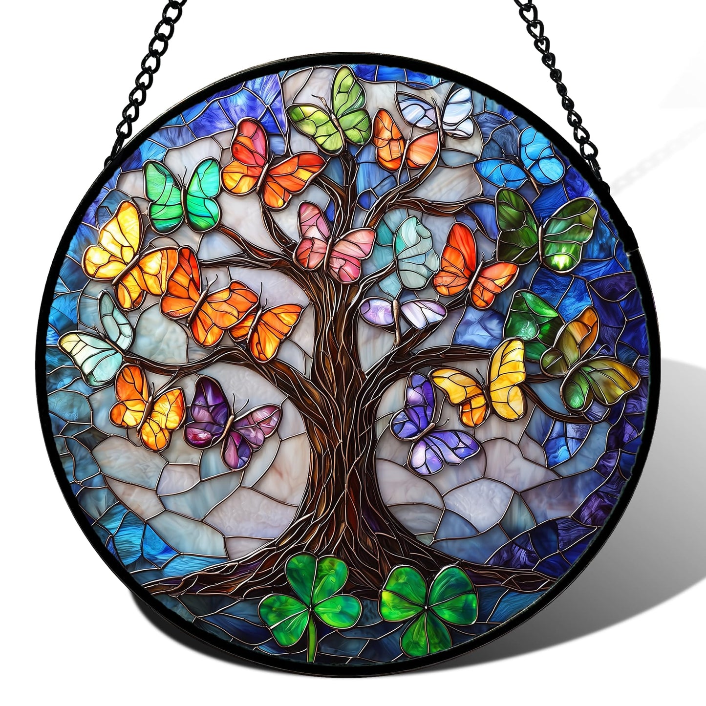 DASTOLL Stained Glass Window Hanging, Blue and White Waves Suncatcher Diamond Glass Panel Landscape Sun Catchers Decor for Birthday for Women, Men, Wife, Aunt, and Mom 7.8 in